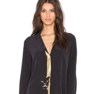 Equipment Adalyn Black Silk Blouse with Panther M